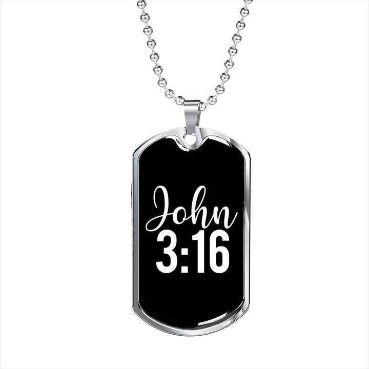 Gift For Him John 3:16 Christian Black Backdrop Dog Tag Pendant Necklace
