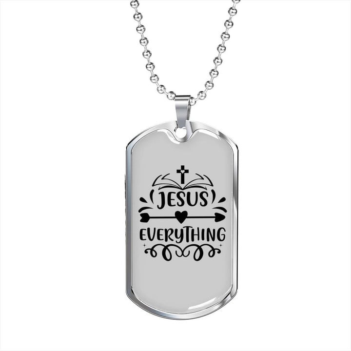 Jesus Everything Cross Christian Gift For Dad Dog Tag Pendant Necklace