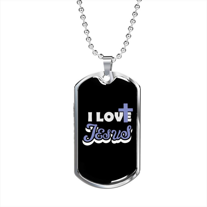 I Love Jesus Violet Cross Dog Tag Pendant Necklace Gift For Dad