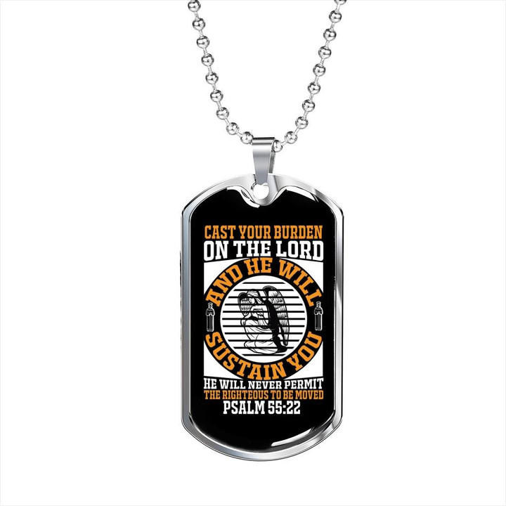 Cast Your Burden On The Lord Dog Tag Pendant Necklace Gift For Dad