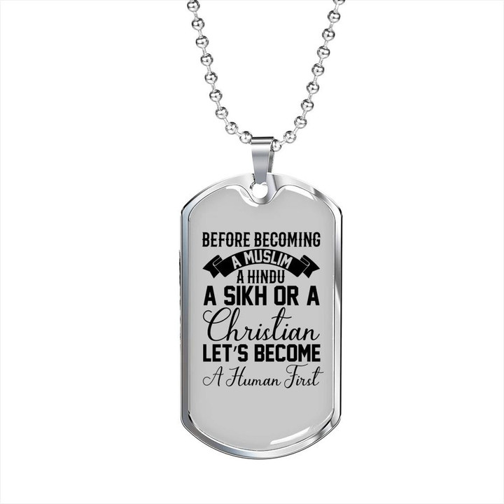 Let's Become A Human First Dog Tag Pendant Necklace Gift For Dad