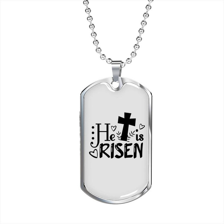 He Is Risen Black Cross Dog Tag Pendant Necklace Gift For Him