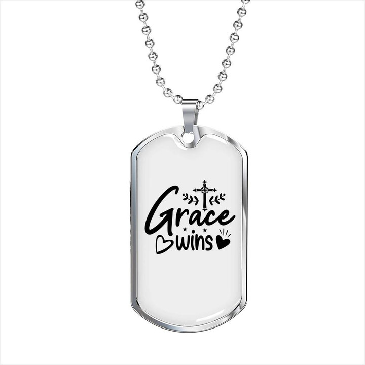 Grace Wins Heart Shaped Dog Tag Pendant Necklace Gift For Him Christian