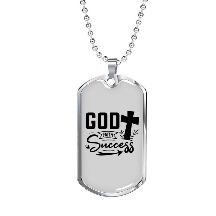 God Faith Success Cross Dog Tag Pendant Necklace Gift For Him Christian