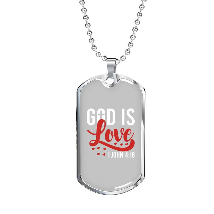 Red White And Gray God Is Love Gift For Him Christian Dog Tag Pendant Necklace