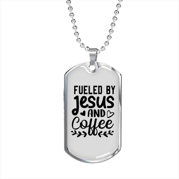 Fueled By Jesus And Coffee Gift For Him Christian Dog Tag Pendant Necklace