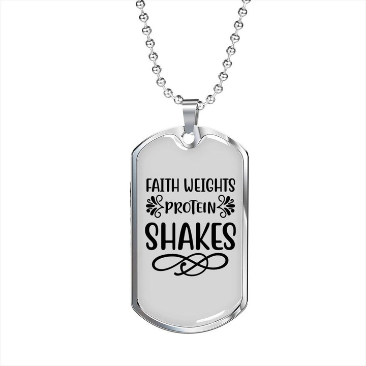 Faith Weights Protein Shakes Gift For Him Christian Dog Tag Pendant Necklace