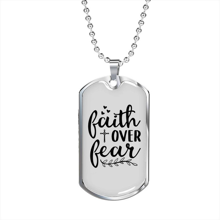 Gift For Him Christian Heart Leaves Cross Faith Over Fear Dog Tag Pendant Necklace
