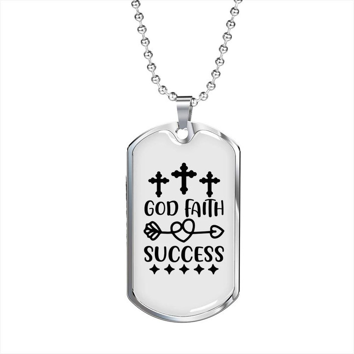 God Faith Success Cross Arrow Gift For Him Christian Dog Tag Pendant Necklace