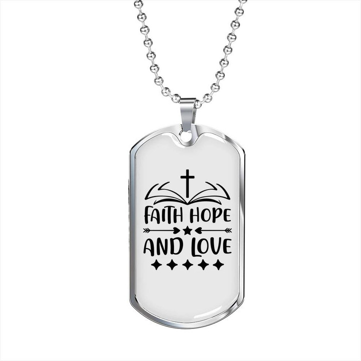 Gift For Him Christian Dog Tag Pendant Necklace Faith Hope And Love