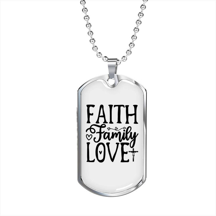 Faith Family Love Gift For Him Christian Dog Tag Pendant Necklace