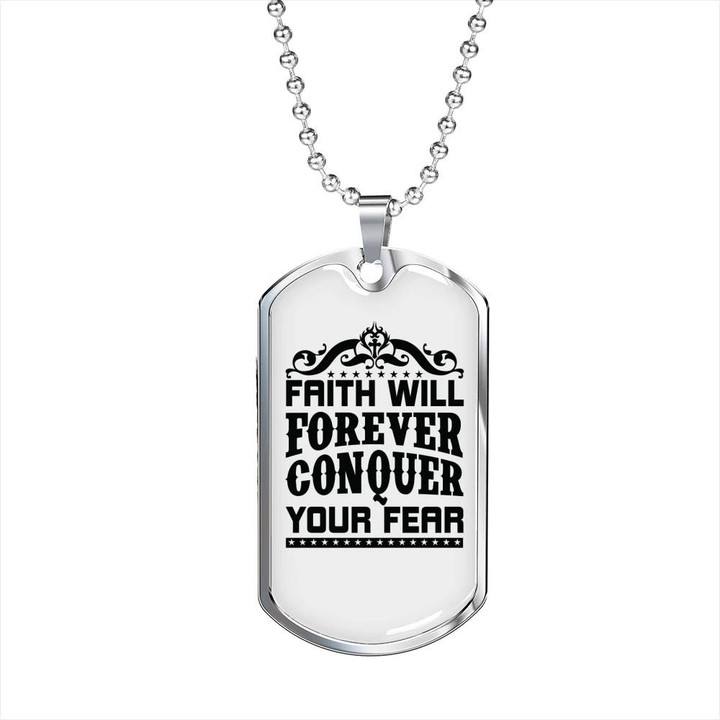 Faith Conquer Fear Gift For Him Christian Dog Tag Pendant Necklace