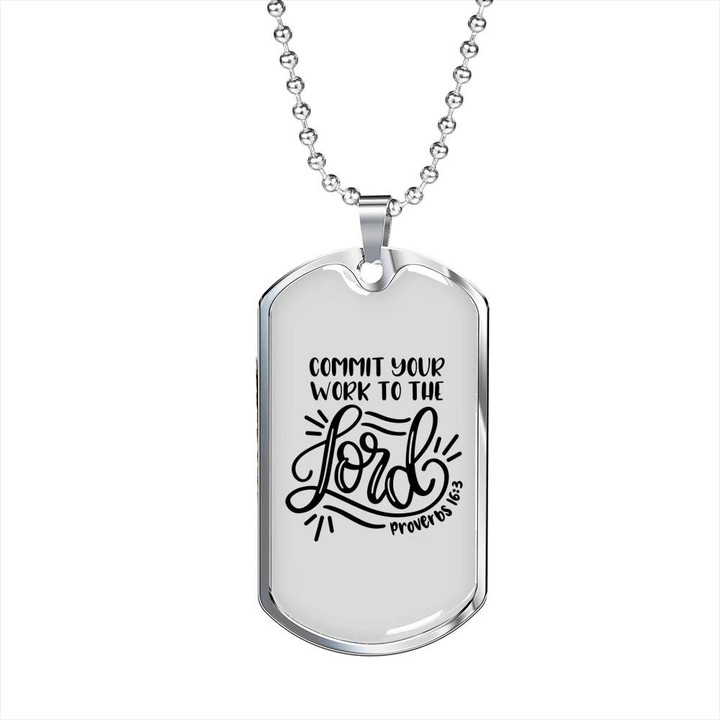 Gift For Him Christian Commit Your Work To The Lord Dog Tag Pendant Necklace