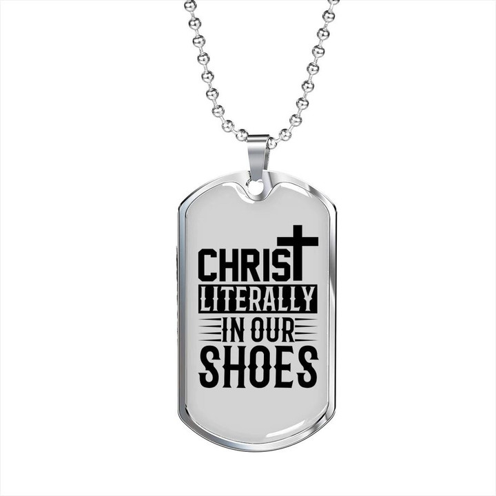 Gift For Him Christian Christ In Our Shoes Dog Tag Pendant Necklace