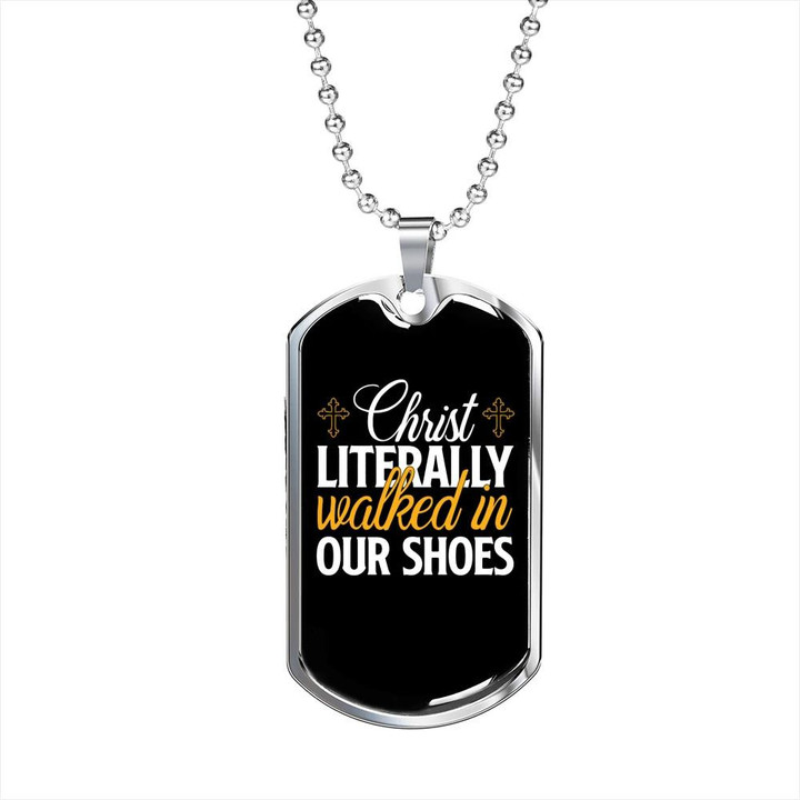 Gift For Him Christian Christ Walked In Our Shoes Dog Tag Pendant Necklace