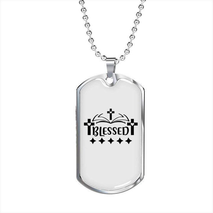 Blessed Christ Jesus Cross Cool Gift For Him Christian Dog Tag Pendant Necklace