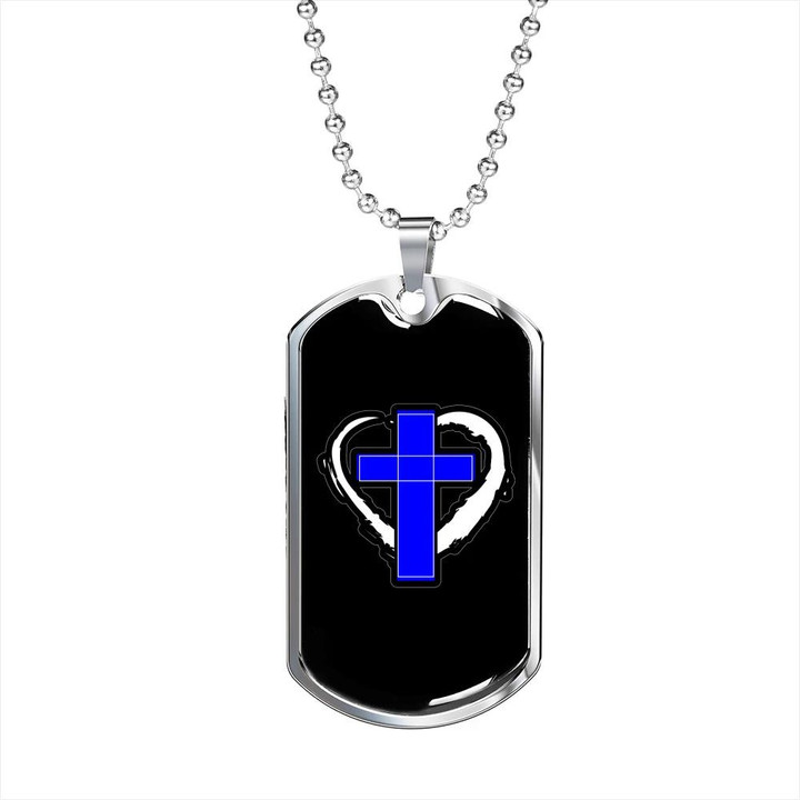 Blue Cross Heart Christ Jesus Cool Gift For Him Christian Dog Tag Pendant Necklace