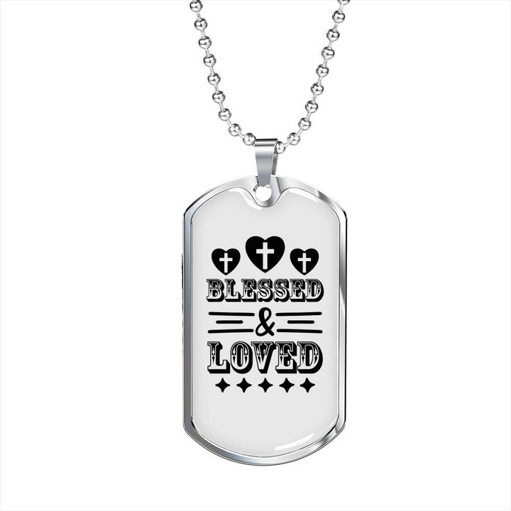 Blessed And Loved By Jesus Cool Gift For Him Christian Dog Tag Pendant Necklace