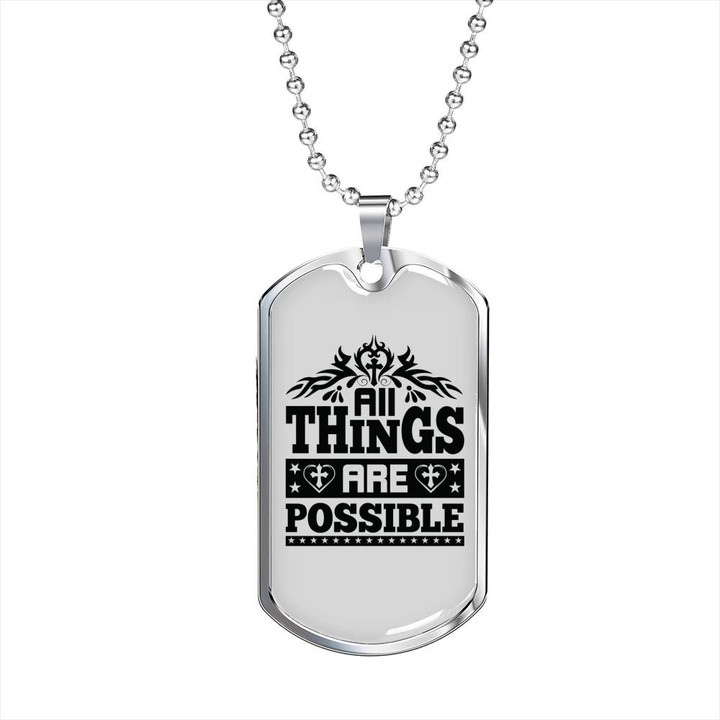 All Things Are Possible Cross Perfect Gift For Him Christian Dog Tag Pendant Necklace