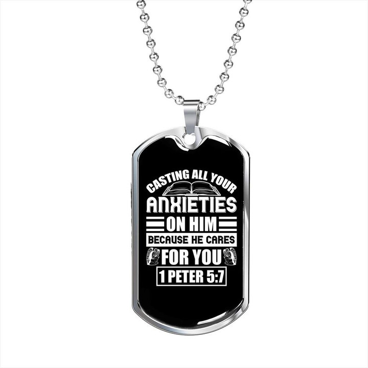 Perfect Gift For Him Christian Dog Tag Pendant Necklace Casting Anxieties On Him
