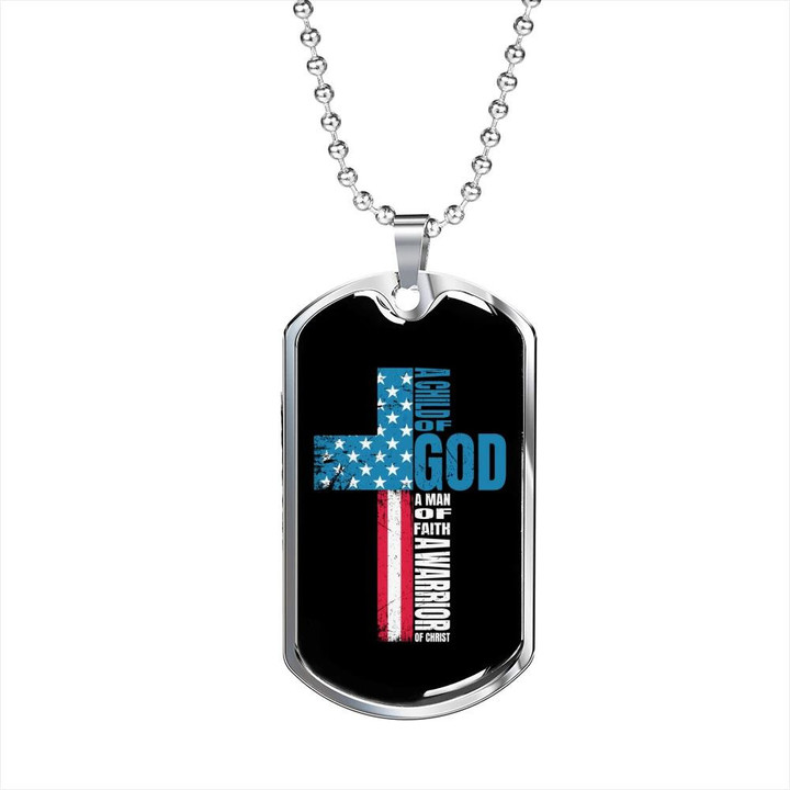 Awesome Gift For Him Christian Warrior In Christ Flag Cross Dog Tag Pendant Necklace