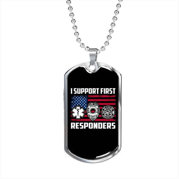 We Support First Responders Flag Awesome Gift For Him Firefighter Dog Tag Pendant Necklace