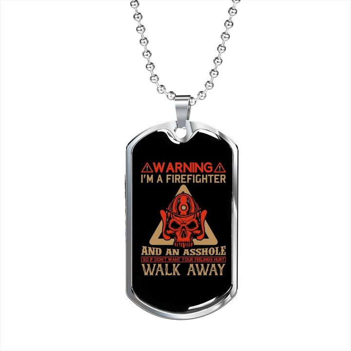 Warning I'm A Firefighter Cool Gift For Him Firefighter Dog Tag Pendant Necklace