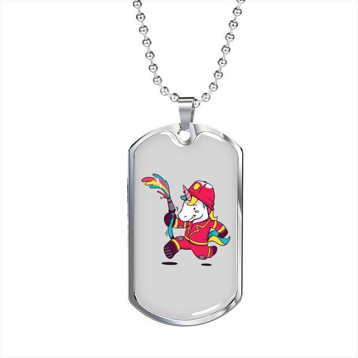 Funny Unicorn Firefighter Awesome Gift For Him Firefighter Dog Tag Pendant Necklace