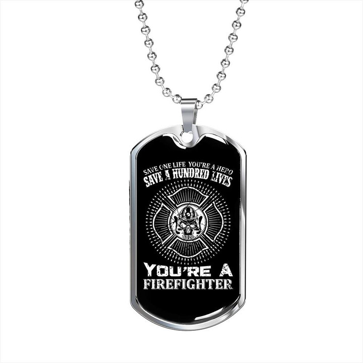 Saved A Hundred Lives Awesome Gift For Him Firefighter Dog Tag Pendant Necklace