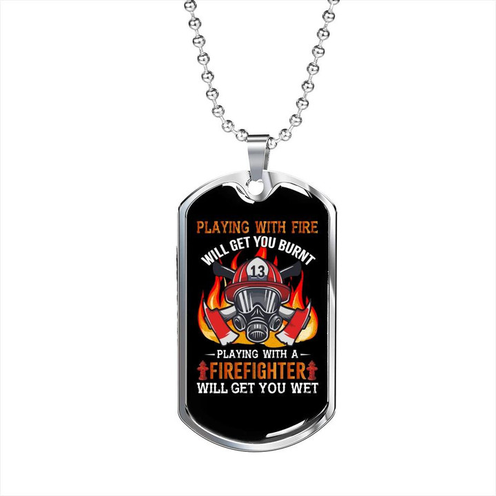 Best Gift For Him Firefighter Playing With A Fireman Dog Tag Pendant Necklace