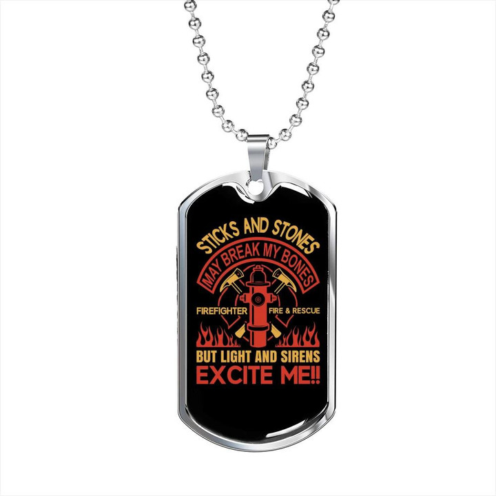Light Sirens Excite Me Cool Gift For Him Firefighter Dog Tag Pendant Necklace