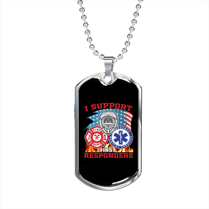 I Support First Responders Perfect Gift For Him Firefighter Dog Tag Pendant Necklace