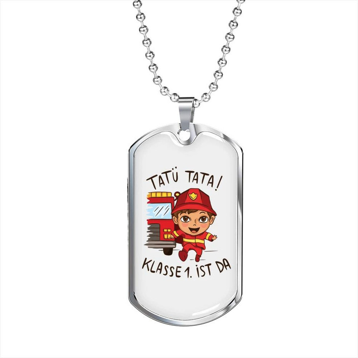Firefighter Kid With Firetruck Awesome Gift For Him Firefighter Dog Tag Pendant Necklace
