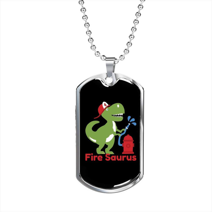 Dinosaur Fire Saures Best Gift For Him Firefighter Dog Tag Pendant Necklace