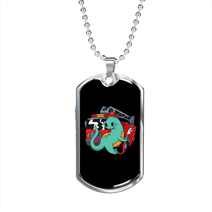 Meaningful Gift For Him Firefighter Cartoon Firefighter Dinosaur Dog Tag Pendant Necklace
