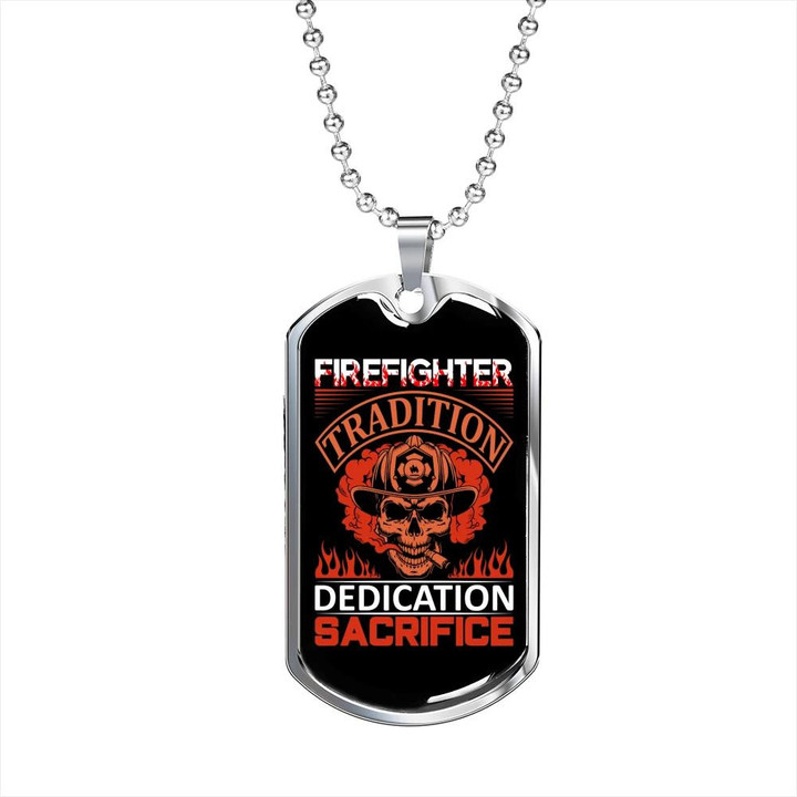Red Skull Dedication Of Firefighters Gift For Him Firefighter Dog Tag Pendant Necklace