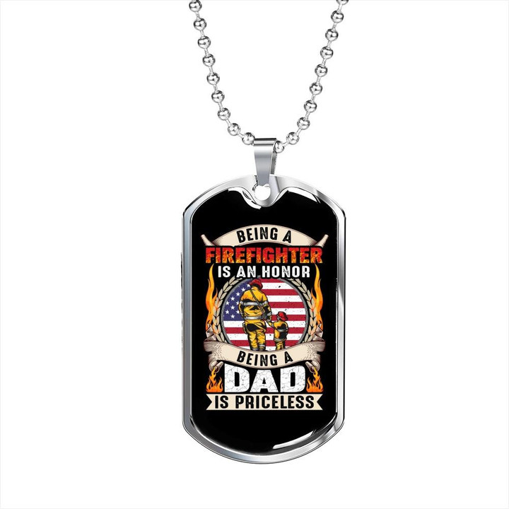 Gift For Dad Being A Firefighter Dad Is Priceless Gift For Firefighter Dog Tag Pendant Necklace