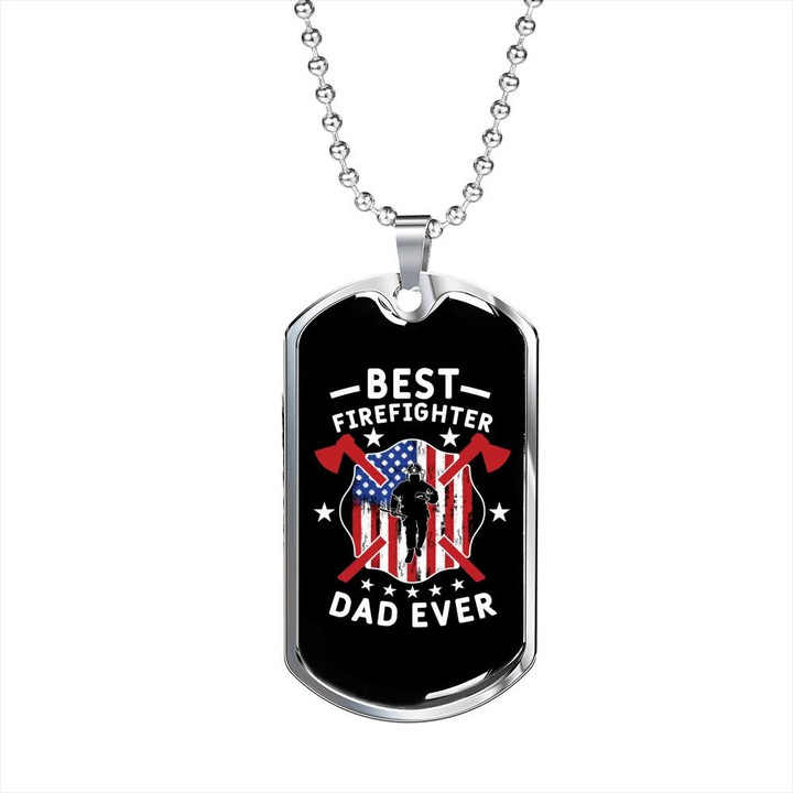Gift For Dad Best Firefighter Dad Ever Star Flag Logo Gift For Firefighter Dog Tag Pendant Necklace