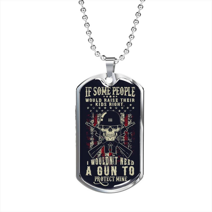 Gun Lover Protect Skull Flag Gift For Dad Dog Tag Pendant Necklace