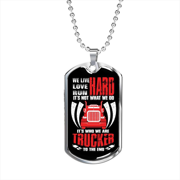 Gift For Dad Live Hard Love Hard Run Hard Trucker Dog Tag Pendant Necklace