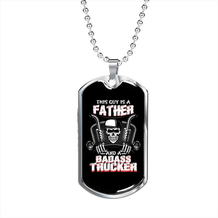 Gift For Dad This Guy Is A Father Trucker Dog Tag Pendant Necklace
