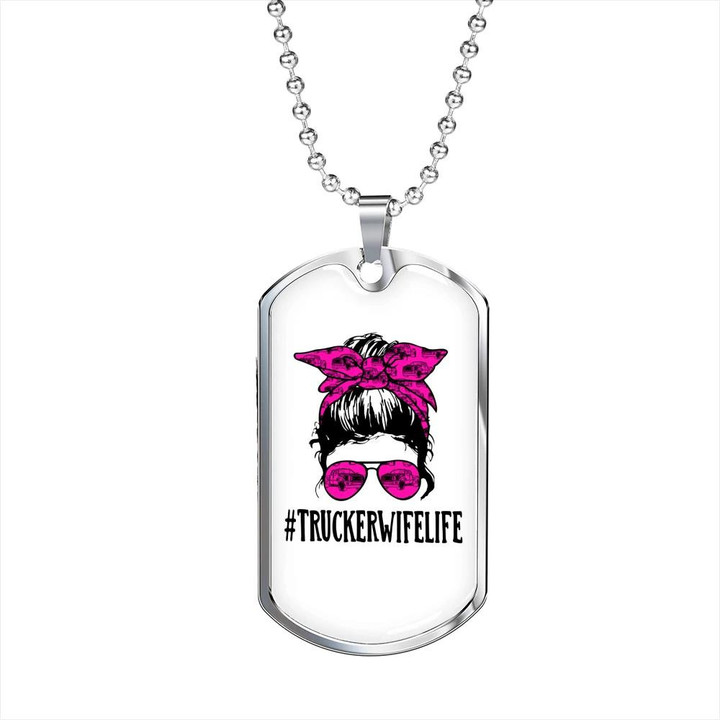 Gift For Wife Of Trucker Cool Wife Life Dog Tag Pendant Necklace