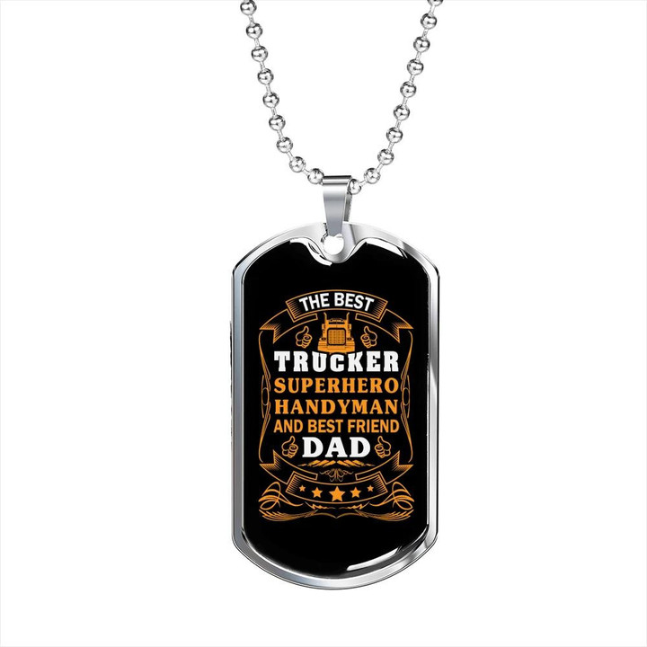 The Best Trucker Superhero Gift For Dad Dog Tag Pendant Necklace