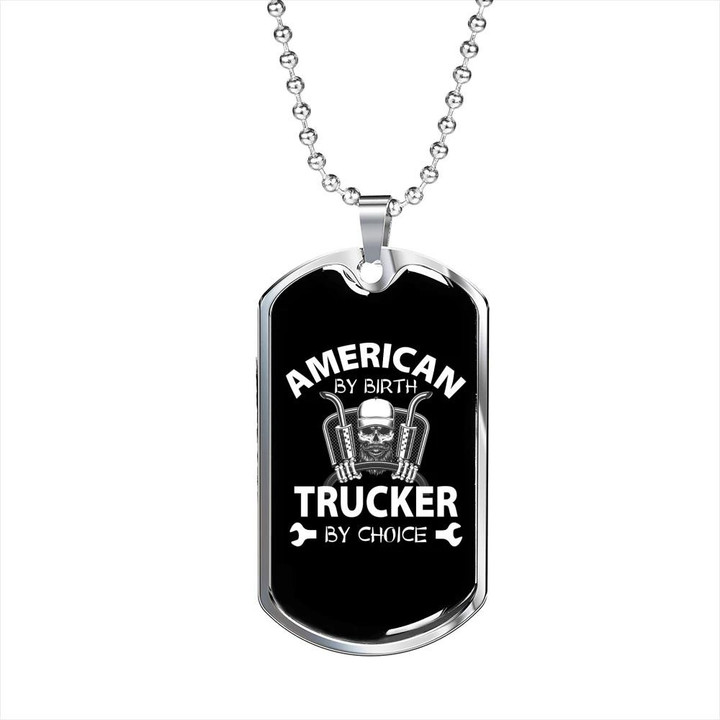 American By Birth Trucker By Choice Gift For Dad Dog Tag Pendant Necklace
