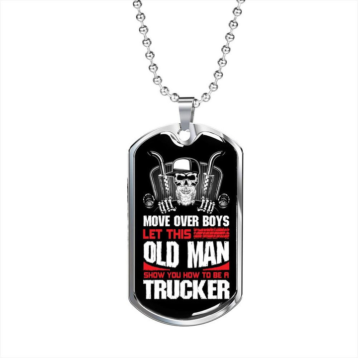 Move Over Boys Trucker Perfect Gift For Dad Dog Tag Pendant Necklace