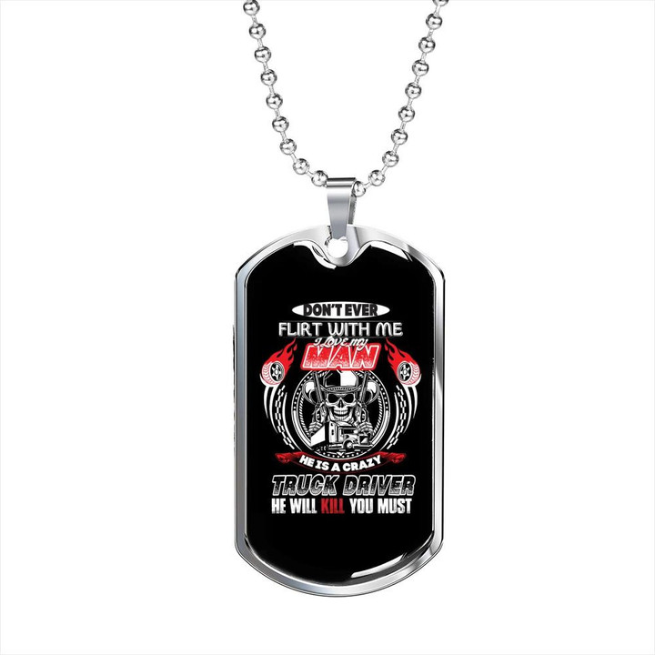 I Love My Man Trucker Perfect Gift For Dad Dog Tag Pendant Necklace