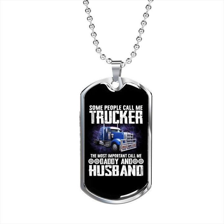 Awesome Gift For Daughter From Trucker Dad Dog Tag Pendant Necklace Call Me Daddy Trucker