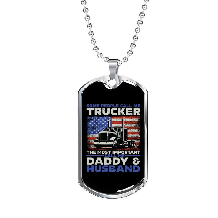 Trucker Dad Husband Retro Flag Art Cool Gift For Dad Dog Tag Pendant Necklace