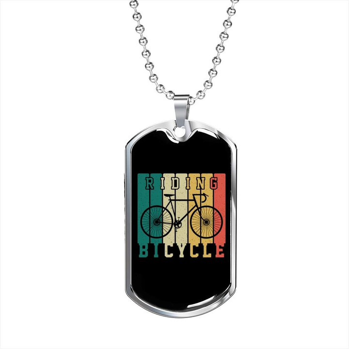 Riding Bicycle Cycling Retro Colored Art Awesome Gift For Dad Dog Tag Pendant Necklace