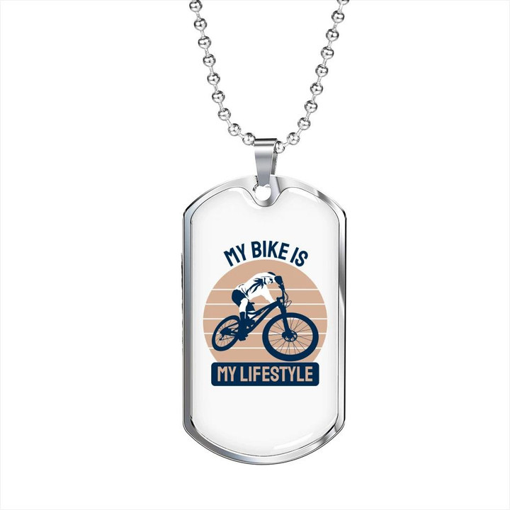 Awesome Gift For Dad Dog Tag Pendant Necklace My Bike Is My Lifestyle Cycling